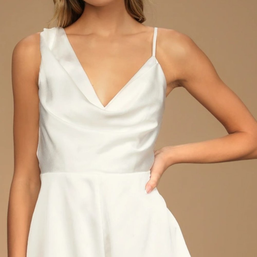 Ivory Satin  Cowl Neck Romper